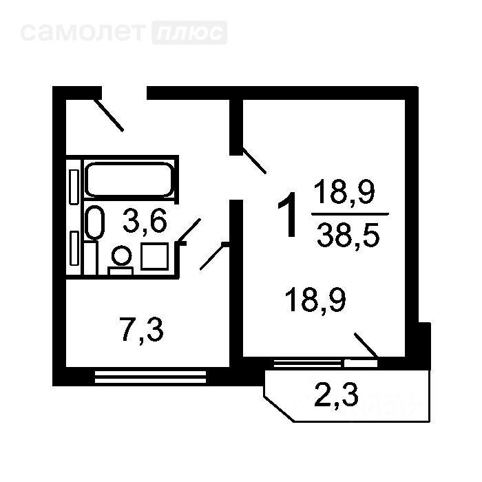 1-комнатная 38.5 м2 в ЖК undefined корпус undefined этаж null