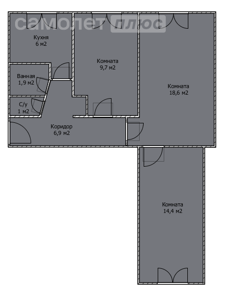 3-комнатная 58.5 м2 в ЖК undefined корпус undefined этаж 1