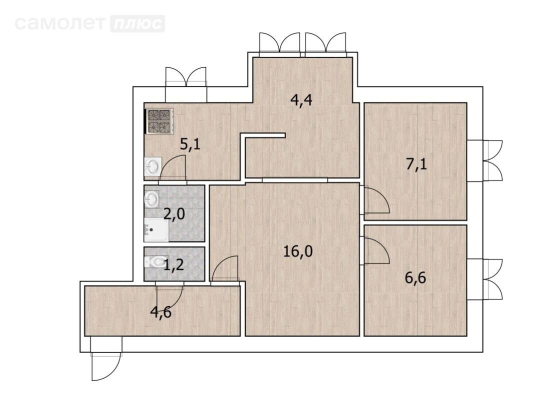 3-комнатная 47 м2 в ЖК undefined корпус undefined этаж 3