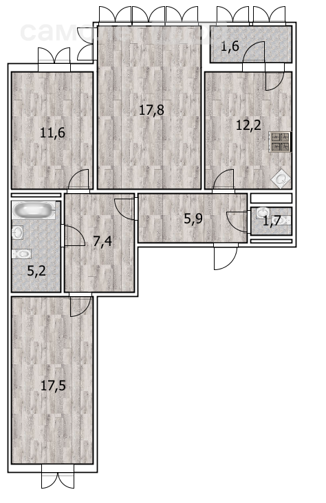 3-комнатная 80.1 м2 в ЖК undefined корпус undefined этаж 9