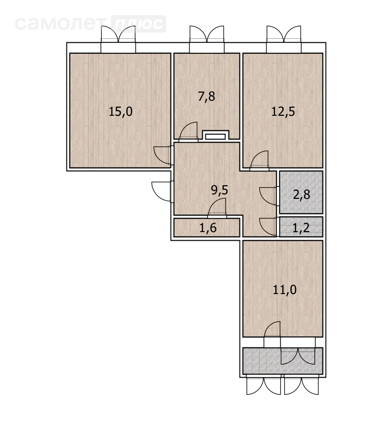 3-комнатная 61.9 м2 в ЖК undefined корпус undefined этаж null
