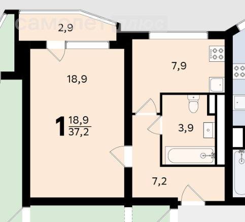 1-комнатная 39 м2 в ЖК undefined корпус undefined этаж null