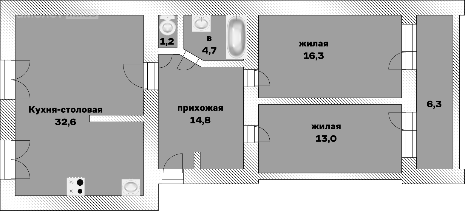 3-комнатная 82.6 м2 в ЖК undefined корпус undefined этаж 6