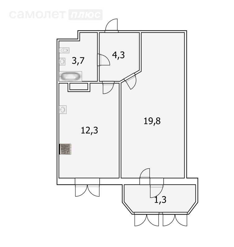 1-комнатная 43 м2 в ЖК undefined корпус undefined этаж null
