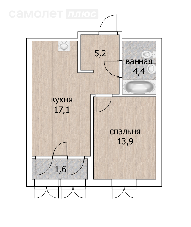 1-комнатная 40.6 м2 в ЖК undefined корпус undefined этаж 7