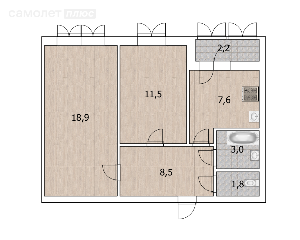 2-комнатная 51.3 м2 в ЖК undefined корпус undefined этаж null