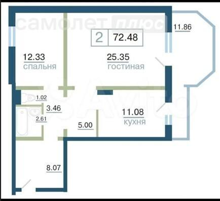 2-комнатная 72.4 м2 в ЖК undefined корпус undefined этаж 17