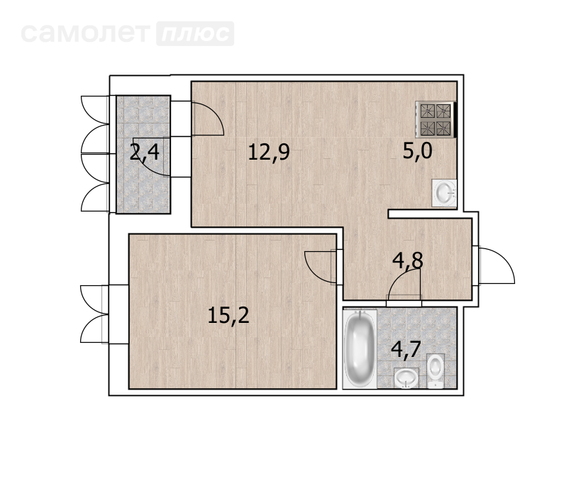 2-комнатная 42.6 м2 в ЖК undefined корпус undefined этаж null
