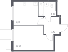 1-комнатная квартира, 35&nbsp;м²