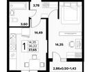 1-к. квартира, 37,6&nbsp;м²