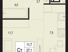 1-к. квартира, 27&nbsp;м²