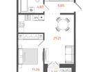 1-к. квартира, 43&nbsp;м²