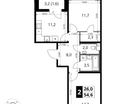 2-к. квартира, 54&nbsp;м²