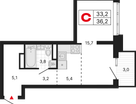 Студия, 36 м²