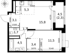 2-к. квартира, 49 м²