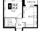 1-к. квартира, 31&nbsp;м²