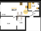 1-к. квартира, 38,3&nbsp;м²