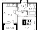 1-к. квартира, 33&nbsp;м²