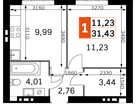 1-к. квартира, 31&nbsp;м²
