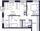 2-к. квартира, 55&nbsp;м²