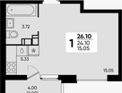 Студия, 26,1&nbsp;м²