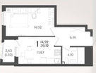 1-к. квартира, 39,1&nbsp;м²