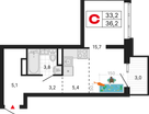 Студия, 36 м²