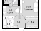 1-к. квартира, 38,8&nbsp;м²