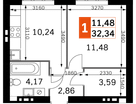1-к. квартира, 32 м²