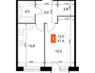 1-к. квартира, 41 м²