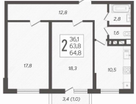 2-к. квартира, 64,8&nbsp;м²