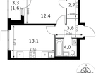 1-к. квартира, 37 м²