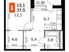 1-к. квартира, 37 м²