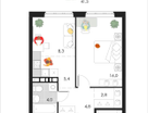 2-к. квартира, 41&nbsp;м²