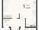 1-к. квартира, 43 м²