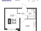 1-к. квартира, 31&nbsp;м²