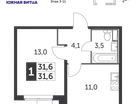 1-к. квартира, 31&nbsp;м²