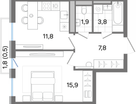 1-к. квартира, 42&nbsp;м²