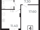 1-к. квартира, 42,4&nbsp;м²