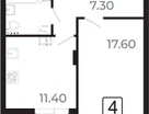 1-к. квартира, 42,4&nbsp;м²
