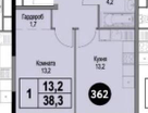 1-к. квартира, 38,3&nbsp;м²