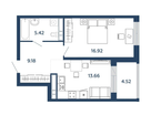 1-к. квартира, 49,7&nbsp;м²