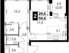2-к. квартира, 50&nbsp;м²