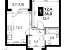 1-к. квартира, 36 м²