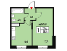 1-к. квартира, 35&nbsp;м²