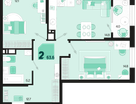 2-к. квартира, 63 м²