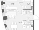 1-к. квартира, 63 м²