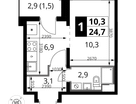 1-к. квартира, 24&nbsp;м²