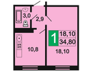1-к. квартира, 35&nbsp;м²