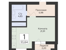 1-к. квартира, 33 м²